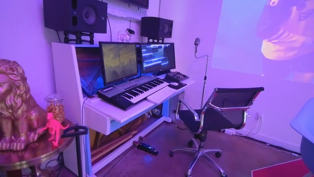 Video Reference: purple, entertainment, studio, electronic instrument, musical instrument accessory, musical keyboard, sound, electronic device, recording