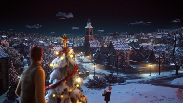 Video Reference: winter, night, snow, city, tree, tourist attraction, sky, festival, darkness, computer wallpaper, Person