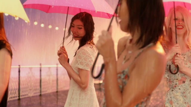Video Reference: Pink, Lady, Fashion, Fashion accessory, Fun, Umbrella, Event, Long hair, Photography, Dress, Person