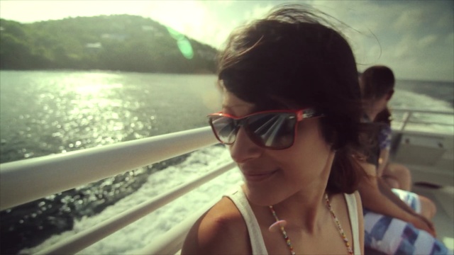 Video Reference: sunglasses, eyewear, glasses, vision care, human hair color, water, girl, vacation, fashion accessory, fun, Person