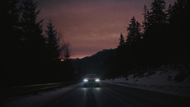Video Reference: Sky, Road, Snow, Atmospheric phenomenon, Winter, Tree, Cloud, Light, Darkness, Night