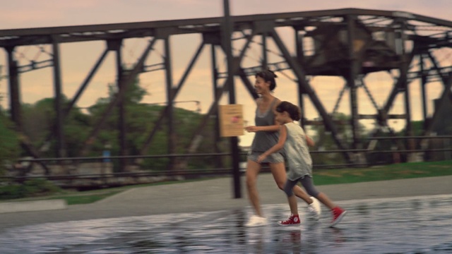 Video Reference: water, fun, reflection, leisure, recreation, tree, vacation, water feature, girl, road