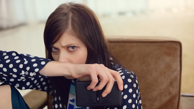 Video Reference: blue, beauty, shoulder, girl, sitting, hairstyle, photography, pattern, polka dot, design