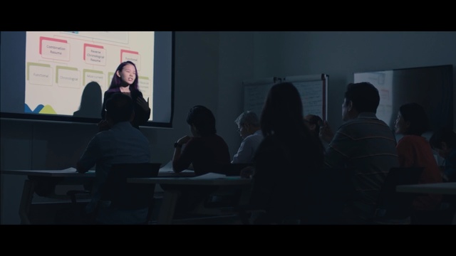 Video Reference: screenshot, conversation, design, darkness, fun, lecture, communication, girl, presentation, Person