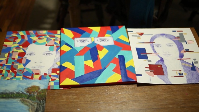 Video Reference: blue, art, design, material, font, pattern, graphic design, modern art, Person