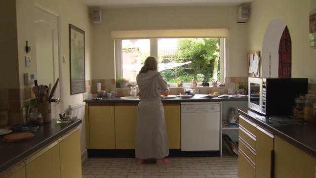 Video Reference: countertop, kitchen, room, real estate, interior design, window, furniture, flooring, Person