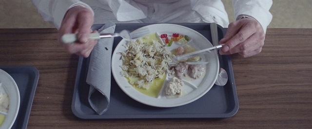 Video Reference: Dish, Cuisine, Food, Ingredient, Meal, Recipe, Produce, Lunch, Tableware, Cabbage, Person, Table, Plate, Indoor, Holding, Sitting, Spoon, Woman, Bowl, Cutting, Knife, Salad, Eating, Black, Man, Young, Soup, Cut, White, Fast food, Dinner, Fork, Kitchen utensil