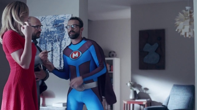 Video Reference: Superhero, Fictional character, Hero, Costume, Arm, Shoulder, Room, Suit actor, Muscle, Sportswear