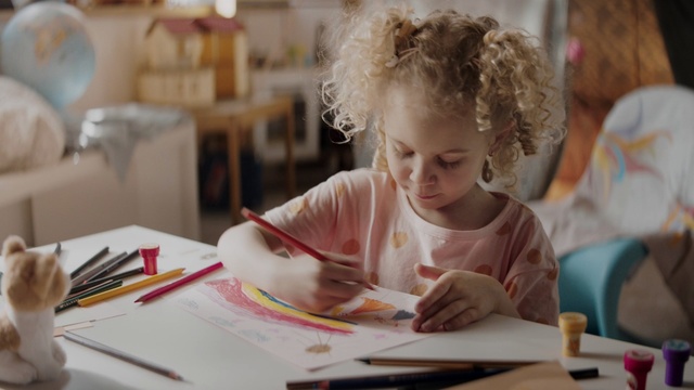 Video Reference: Hand, Table, Desk, Dress, Writing implement, Office supplies, Toddler, Writing instrument accessory, Art, Pen