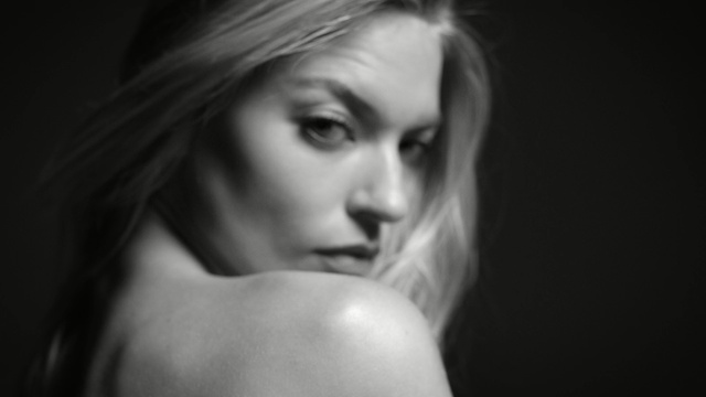 Video Reference: hair, face, photograph, black, beauty, black and white, human hair color, monochrome photography, nose, eyebrow, Person