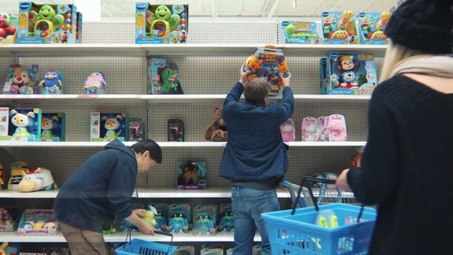 Video Reference: product, supermarket, grocery store, retail, toy, recreation, fun, Person