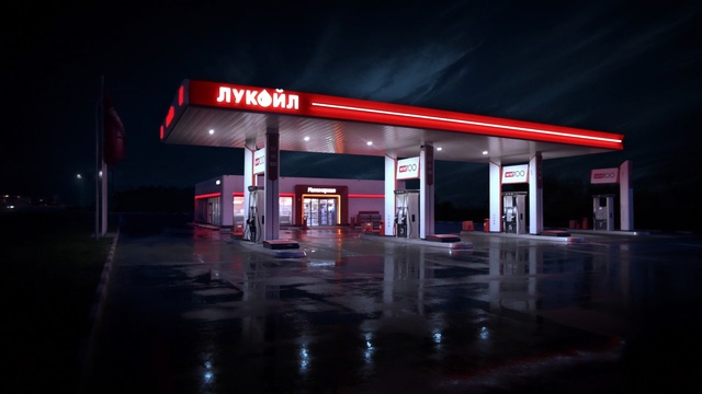 Video Reference: filling station, night, light, darkness, metropolitan area, neon, fuel, gasoline