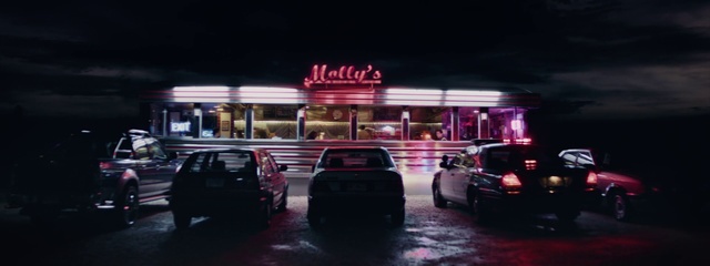 Video Reference: Night, Luxury vehicle, Vehicle, Neon, Car, Lighting, Building, Restaurant, Automotive lighting, Diner
