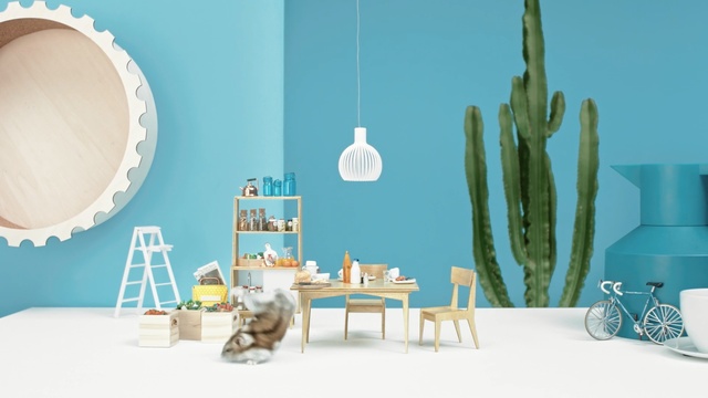 Video Reference: Blue, Turquoise, Room, Furniture, Aqua, Interior design, Table, Dining room, Azure, Turquoise, Person