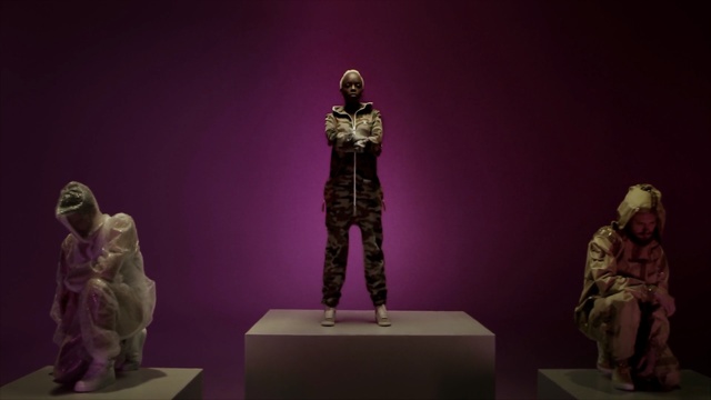 Video Reference: sculpture, art, darkness, scene, performance, statue, figurine, Person