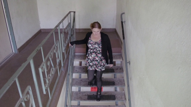 Video Reference: Stairs, Handrail, Snapshot, Fashion, Line, Dress, Outerwear, Photography, Shoe, Black-and-white, Person