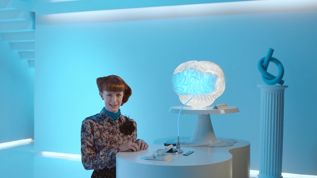Video Reference: blue, interior design, technology, product, Person
