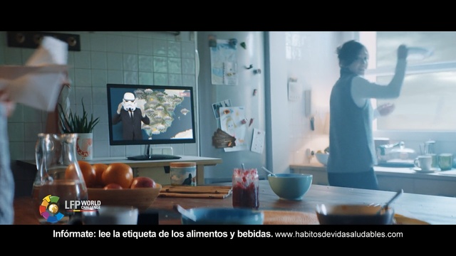 Video Reference: blue, room, technology, interior design, table, glass, screenshot, advertising, conversation, display device