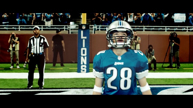 Video Reference: gridiron football, blue, player, clothing, protective gear in sports, protective equipment in gridiron football, games, sport venue, football helmet, american football, Person