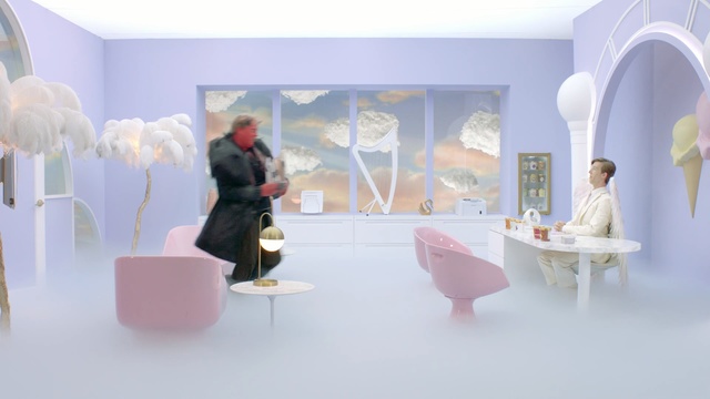 Video Reference: pink, room, furniture, interior design, table, design, exhibition, art gallery, art