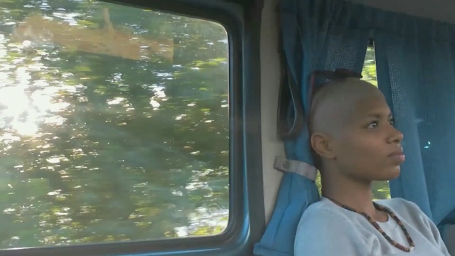 Video Reference: woman, travel, black woman, plant, window, train, bus 