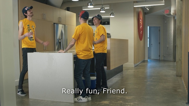 Video Reference: Yellow, Standing, Room, Flooring, Floor, Outerwear, Art