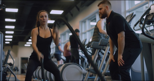 Video Reference: Gym, Exercise equipment, Fitness professional, Physical fitness, Exercise machine, Weight training, Room, Arm, Exercise, Muscle