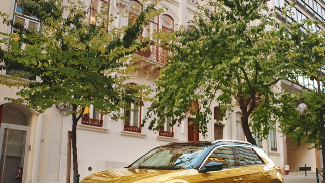 Video Reference: Land vehicle, Vehicle, Car, Mid-size car, Tree, Luxury vehicle, Neighbourhood, Woody plant, Plant, Sedan