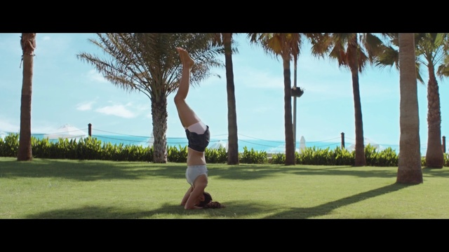 Video Reference: Tree, Sky, Grass, Physical fitness, Woody plant, Palm tree, Screenshot, Flip (acrobatic), Leg, Photography