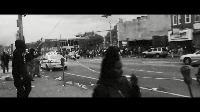 Video Reference: terrier, hunting dog, road, intersection, street, city, sidewalk, dog, Person