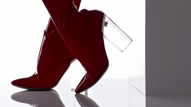 Video Reference: Footwear, Red, High heels, Shoe, Leg, Standing, Carmine, Boot, Human leg