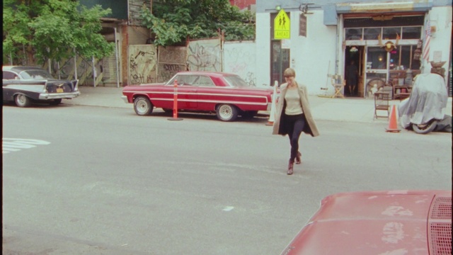 Video Reference: Vehicle, Car, Luxury vehicle, Pink, Full-size car, Classic, Pedestrian, Vintage car, Classic car, Street