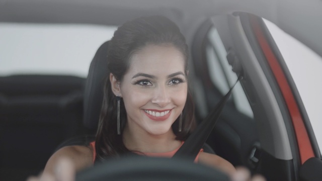 Video Reference: seat belt, safety belt, restraint, car, vehicle, driver, sitting, automobile, transportation, person, adult, auto, drive, attractive, happy, people, smile, driving, portrait, inside
