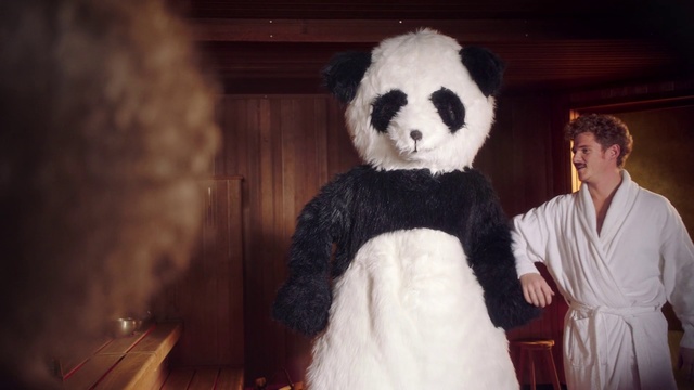 Video Reference: Panda, Bear, Fur, Teddy bear, Dress, Carnivore, Smile, Person