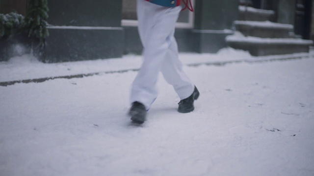 Video Reference: White, Snow, Freezing, Winter, Footwear, Leg, Shoe, Event, Blizzard, Photography