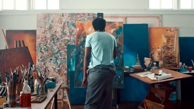 Video Reference: Standing, Art, Turquoise, Artist, Visual arts, Room, Interior design, Photography, Furniture