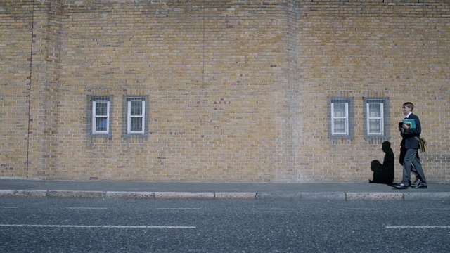 Video Reference: wall, infrastructure, urban area, architecture, road surface, shadow, facade, window, street, asphalt