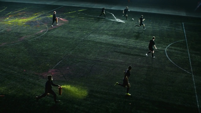 Video Reference: green, atmosphere, player, grass, screenshot, sport venue, sky, games, darkness, recreation, Person