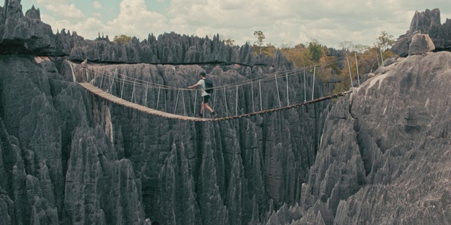 Video Reference: Rope bridge, Bridge, Suspension bridge, Inca rope bridge, Badlands, Fault, Granite dome, Escarpment, Rock, Formation