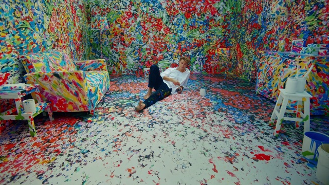 Video Reference: Art, Floor, Visual arts, Carpet, Flooring, Wall, Room, Leaf, Textile, Painting