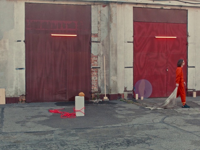 Video Reference: Red, Wall, Door, Line, Floor, Architecture, Flooring, Concrete, Road surface, Tints and shades