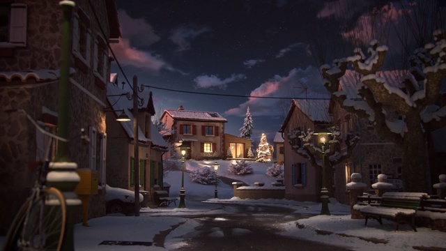 Video Reference: town, snow, sky, winter, night, evening, city, darkness, screenshot, tree