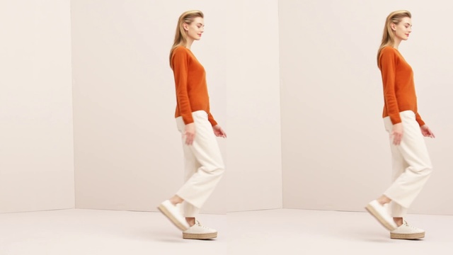Video Reference: White, Clothing, Orange, Shoulder, Standing, Fashion, Joint, Footwear, Leg, Neck