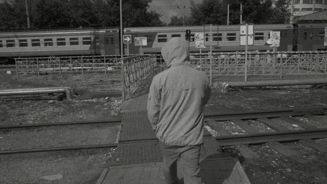 Video Reference: black, photograph, black and white, track, infrastructure, monochrome photography, urban area, photography, wall, monochrome, Person