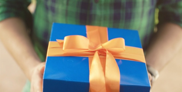 Video Reference: Present, Ribbon, Gift wrapping, Blue, Wedding favors, Party favor, Material property, Construction paper, Paper, Electric blue