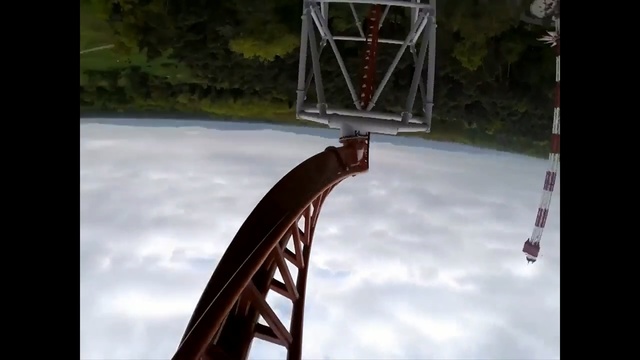 Video Reference: amusement ride, roller coaster, sky, amusement park, fixed link, recreation, tree, bridge