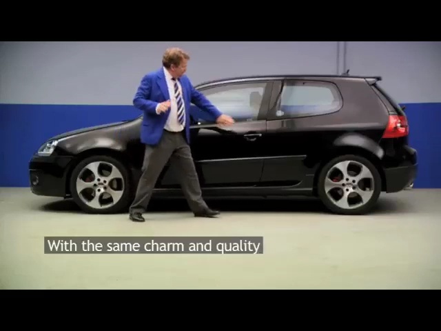 Video Reference: car, land vehicle, vehicle, blue, motor vehicle, family car, automotive design, volkswagen, mode of transport, city car, Person