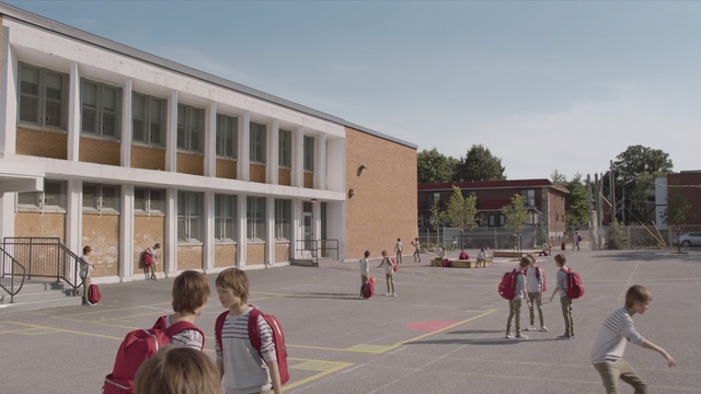 Video Reference: public space, campus, building, city, state school, facade, college, recreation, mixed use, plaza, Person