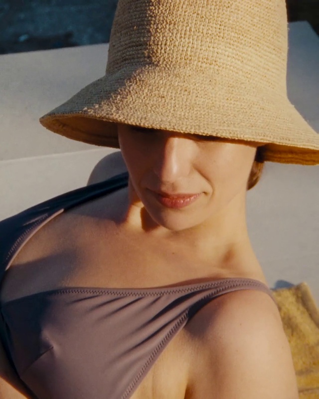 Video Reference: Hat, Clothing, Sun hat, Headgear, Fashion accessory, Lip, Fedora, Beige, Neck