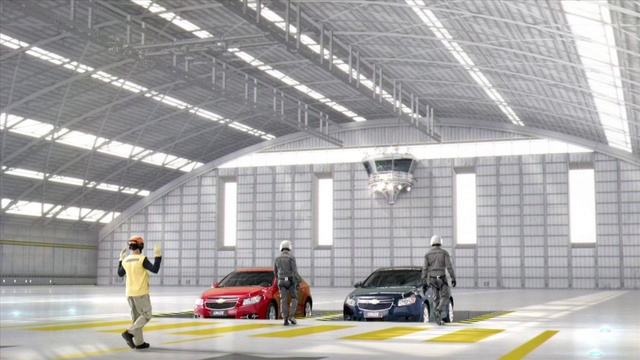Video Reference: Vehicle, Building, Ceiling, Car, Architecture, Compact car, Hangar, Subcompact car, Parking